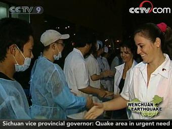 A 35-member Cuban medical team, including surgeons and orthopedists, arrived at the provincial capital of Chengdu on Friday evening.