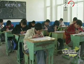 In some quake-stricken regions, the college entrance exam was postponed until July the first. Now, students are busy preparing to sit the exam.