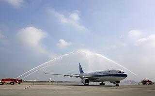 Flight of China Southern Airlines flight arrives at Taiwan.