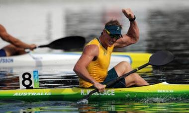 Ken&nbsp;Wallace&nbsp;of&nbsp;Australia&nbsp;celebrates&nbsp;after&nbsp;the&nbsp;men’s&nbsp;kayak&nbsp;single&nbsp;(K1)&nbsp;500m&nbsp;final&nbsp;at&nbsp;Beijing&nbsp;2008&nbsp;Olympic&nbsp;Games&nbsp;in&nbsp;the&nbsp;Shunyi&nbsp;Rowing-Canoeing&nbsp;Park&nbsp;in&nbsp;Beijing,&nbsp;China,&nbsp;Aug.&nbsp;23,&nbsp;2008.&nbsp;Ken&nbsp;Wallace&nbsp;of&nbsp;Australia&nbsp;won&nbsp;the&nbsp;gold&nbsp;medaL.&nbsp;(Xinhua/Jiang&nbsp;Enyu)