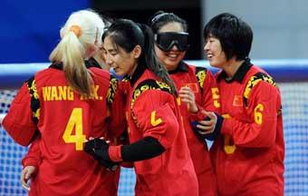 Hosts&nbsp;China&nbsp;snatches&nbsp;their&nbsp;first&nbsp;win&nbsp;in&nbsp;the&nbsp;2008&nbsp;Paralympic&nbsp;women's&nbsp;goalball&nbsp;preliminaries&nbsp;at&nbsp;the&nbsp;Beijing&nbsp;Institute&nbsp;of&nbsp;Technology&nbsp;Gymnasium&nbsp;on&nbsp;Sunday,&nbsp;beating&nbsp;Brazil&nbsp;5-3.&nbsp;[Xinhua]