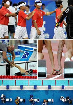 (Upper)&nbsp;Members&nbsp;of&nbsp;South&nbsp;Korean&nbsp;players&nbsp;walk&nbsp;into&nbsp;the&nbsp;field&nbsp;during&nbsp;a&nbsp;match&nbsp;of&nbsp;the&nbsp;Football&nbsp;5-a-side&nbsp;Sept.&nbsp;13,&nbsp;2008.&nbsp;(Mid-left)&nbsp;Cheryl&nbsp;Angelelli&nbsp;of&nbsp;the&nbsp;United&nbsp;States&nbsp;gets&nbsp;ready&nbsp;to&nbsp;start&nbsp;during&nbsp;the&nbsp;Women's&nbsp;100m&nbsp;Freestyle&nbsp;S4&nbsp;final&nbsp;of&nbsp;the&nbsp;Beijing&nbsp;Paralympic&nbsp;Swimming&nbsp;event&nbsp;Sept.&nbsp;7,&nbsp;2008.(Mid-Right)&nbsp;Sun&nbsp;Xin&nbsp;of&nbsp;China&nbsp;gets&nbsp;ready&nbsp;to&nbsp;start&nbsp;with&nbsp;her&nbsp;guide-runner&nbsp;during&nbsp;the&nbsp;Women's&nbsp;200m&nbsp;T12&nbsp;round&nbsp;1&nbsp;heat&nbsp;1&nbsp;of&nbsp;the&nbsp;Beijing&nbsp;Paralympic&nbsp;Athletics&nbsp;event&nbsp;Sept.&nbsp;15,&nbsp;2008.(Lower)&nbsp;Athletes&nbsp;makes&nbsp;preparation&nbsp;for&nbsp;a&nbsp;match&nbsp;of&nbsp;Men's&nbsp;50m&nbsp;Backstroke&nbsp;S2&nbsp;of&nbsp;the&nbsp;Beijing&nbsp;Paralympic&nbsp;Swimming&nbsp;event&nbsp;Sept.&nbsp;15,&nbsp;2008.&nbsp;(Xinhua&nbsp;Photo)