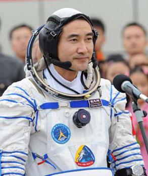 Chinese taikonaut Zhai Zhigang attends the setting-out ceremony at the taikonauts' apartment compound of the Jiuquan Satellite Launch Center in northwest China's Gansu Province, Sept. 25, 2008. China counted down Thursday to its third manned space mission Shenzhou-7 which will include the country's first ever space walk. (Xinhua/Li Gang)