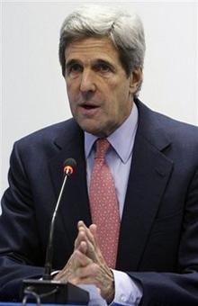 US Senator John Kerry talks during a UN climate change conference in Poznan, Poland, Thursday, Dec. 11, 2008.(AP Photo/Czarek Sokolowski)