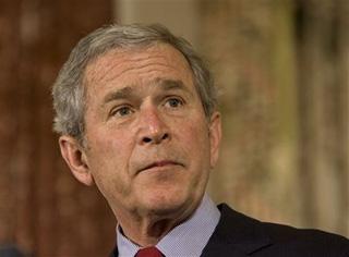 President George W. Bush visits the State Department in Washington, Thursday, Jan. 15, ,2009, for a farewell ceremony with diplomats and Secretary of State Condoleezza Rice.(AP Photo/J. Scott Applewhite)