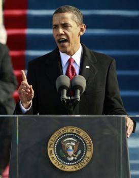 U.S. President Barack Obama delivers his Inaugural Address during the inauguration ceremony in Washington, January 20, 2009. [Agencies]
