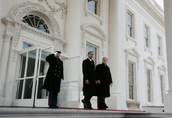 US President George W. Bush and President-elect Barack Obama depart the North Portico of the White House in Washington, January 20, 2009 for Obama's inauguration as 44th President of the United States. [Agencies]