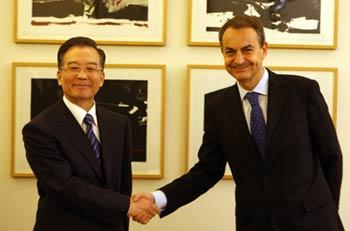 Chinese&nbsp;Premier&nbsp;Wen&nbsp;Jiabao&nbsp;(L)&nbsp;holds&nbsp;talks&nbsp;with&nbsp;Spanish&nbsp;Prime&nbsp;Minister&nbsp;Jose&nbsp;Luis&nbsp;Rodriguez&nbsp;Zapatero&nbsp;in&nbsp;Madrid,&nbsp;capital&nbsp;of&nbsp;Spain,&nbsp;Jan.&nbsp;30,&nbsp;2009.(Xinhua/Yao&nbsp;Dawei)
