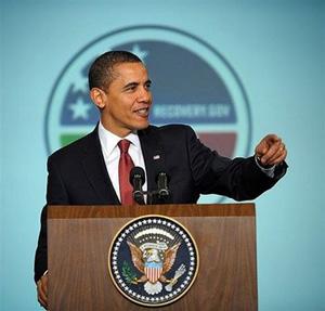 US President Barack Obama speaks during the Recovery Act Implementation Conference in the Eisenhower Executive Office Building next to the White House in Washington,DC.(AFP/Mandel Ngan)
