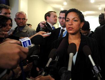 Susan&nbsp;Rice,&nbsp;the&nbsp;U.S.&nbsp;ambassador&nbsp;to&nbsp;the&nbsp;United&nbsp;Nations,&nbsp;addresses&nbsp;the&nbsp;media&nbsp;after&nbsp;a&nbsp;closed-door&nbsp;meeting&nbsp;by&nbsp;the&nbsp;five&nbsp;permanent&nbsp;members&nbsp;(P5)&nbsp;of&nbsp;the&nbsp;UN&nbsp;Security&nbsp;Council&nbsp;and&nbsp;Japan,&nbsp;at&nbsp;the&nbsp;headquarters&nbsp;of&nbsp;UN&nbsp;in&nbsp;New&nbsp;York&nbsp;April&nbsp;11,&nbsp;2009.&nbsp;The&nbsp;five&nbsp;permanent&nbsp;members&nbsp;(P5)&nbsp;of&nbsp;the&nbsp;UN&nbsp;Security&nbsp;Council&nbsp;and&nbsp;Japan&nbsp;on&nbsp;Saturday&nbsp;agreed&nbsp;on&nbsp;a&nbsp;draft&nbsp;presidential&nbsp;statement&nbsp;on&nbsp;the&nbsp;rocket&nbsp;launch&nbsp;by&nbsp;the&nbsp;Democratic&nbsp;People's&nbsp;Republic&nbsp;of&nbsp;Korea&nbsp;(DPRK).(Xinhua/Shen&nbsp;Hong)&nbsp;