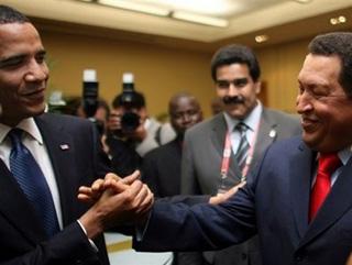 Venezuelan&nbsp;Presidency&nbsp;Press&nbsp;Office-issued&nbsp;photo&nbsp;shows&nbsp;US&nbsp;President&nbsp;Barack&nbsp;Obama&nbsp;(left)&nbsp;and&nbsp;his&nbsp;Venezuelan&nbsp;counterpart&nbsp;Hugo&nbsp;Chavez&nbsp;shaking&nbsp;hands&nbsp;before&nbsp;the&nbsp;opening&nbsp;of&nbsp;the&nbsp;5th&nbsp;Summit&nbsp;of&nbsp;the&nbsp;Americas&nbsp;in&nbsp;Port&nbsp;of&nbsp;Spain,&nbsp;Trinidad,&nbsp;on&nbsp;April&nbsp;17.&nbsp;(AFP/HO/Prensa&nbsp;Miraflores)