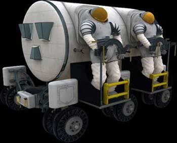 A NASA concept drawing of a lunar rover featuring suitports.