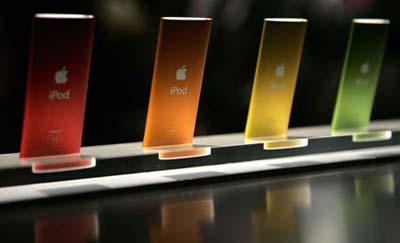 Redesigned iPod Nano music players are shown on display for the media at Apple's 