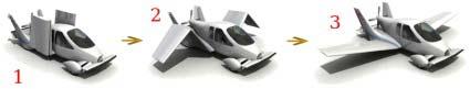 Illustration of the trasformation process of Transition from a car to a small plane.